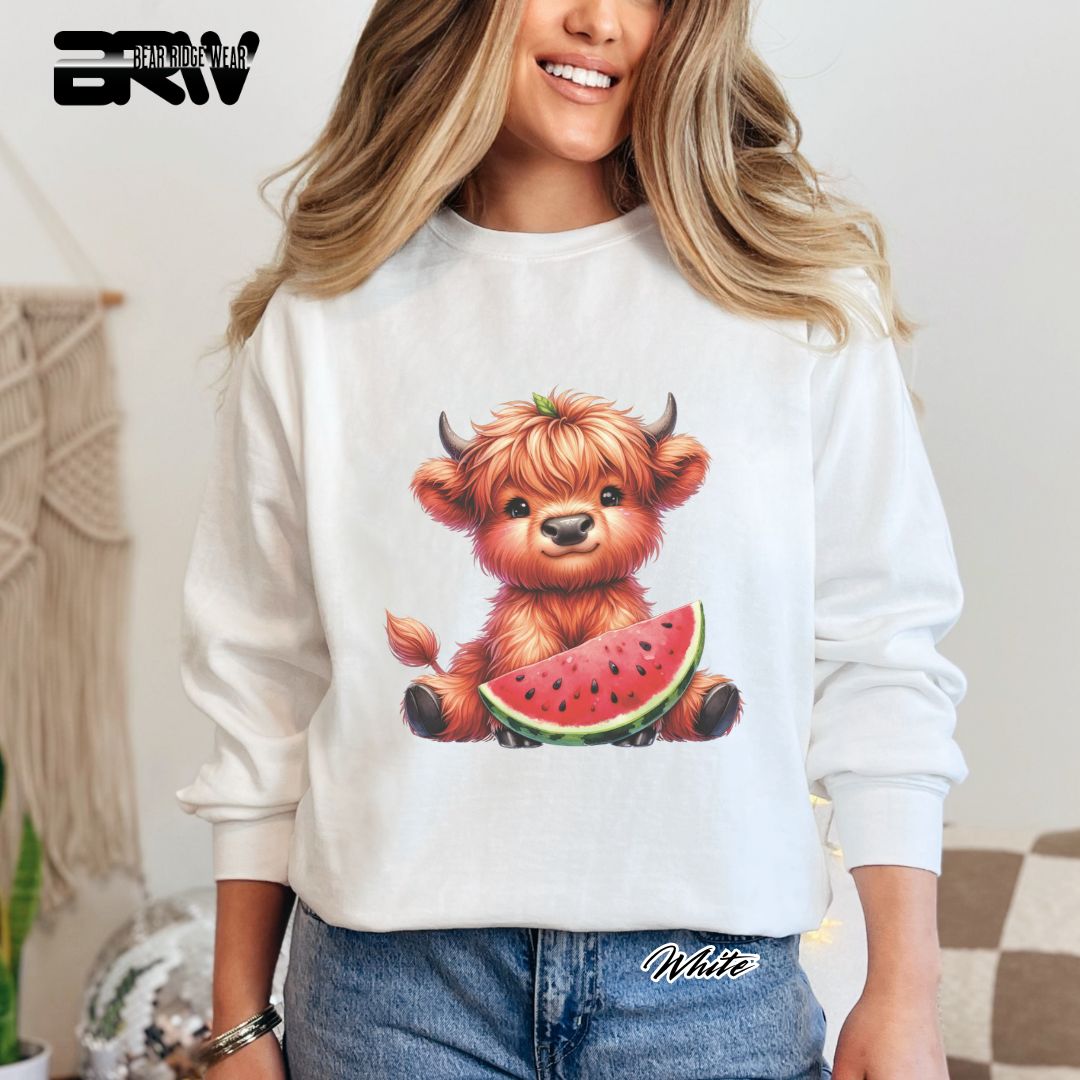 'Highland Cow-Watermelon' Summer Long Sleeve Tee