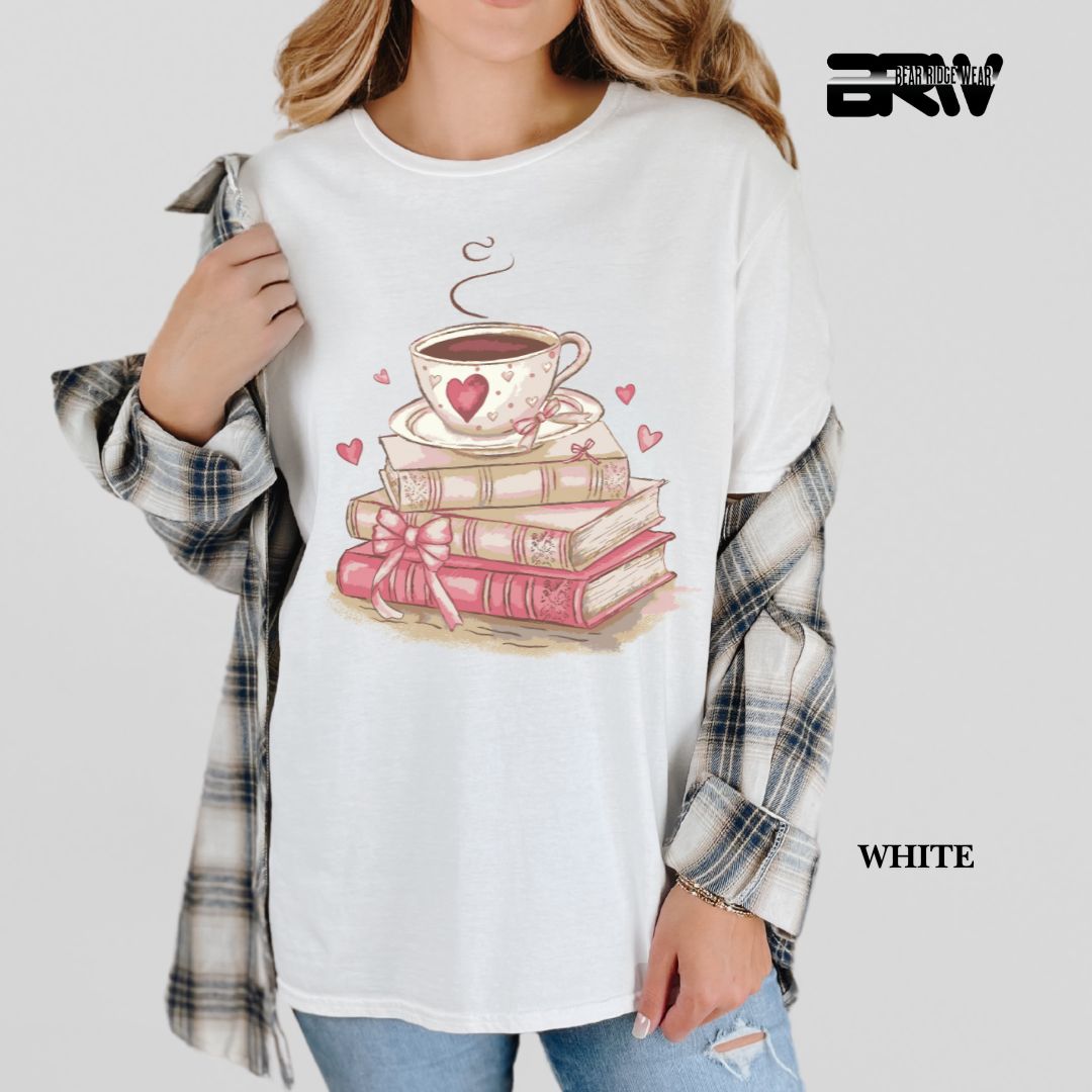'Coffee On Top Of The Book' Valentines Tee