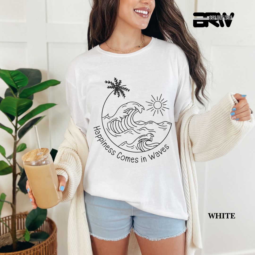 'Happiness Comes In Waves' Black Color 3 Summer Tee
