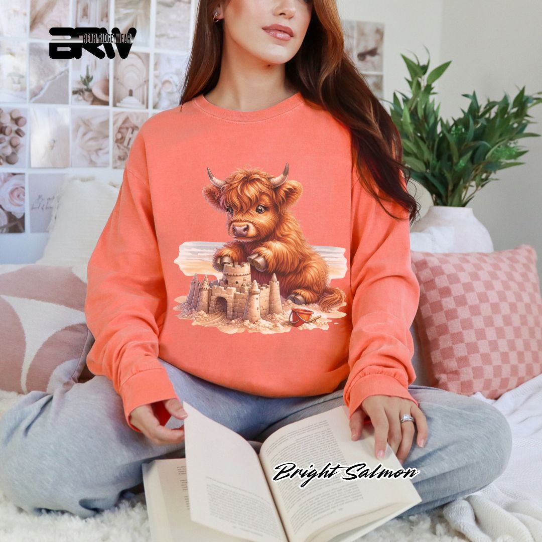 'Highland Cow-Sandcastle' Summer Long Sleeve Tee