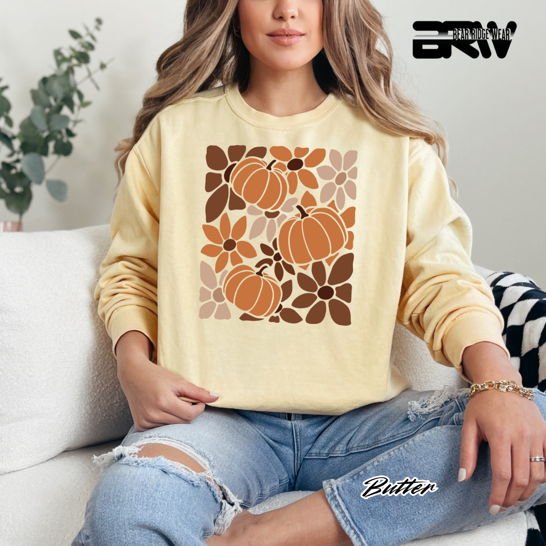 'Boho Floral Pumpkin' Fall Crewneck Sweatshirt