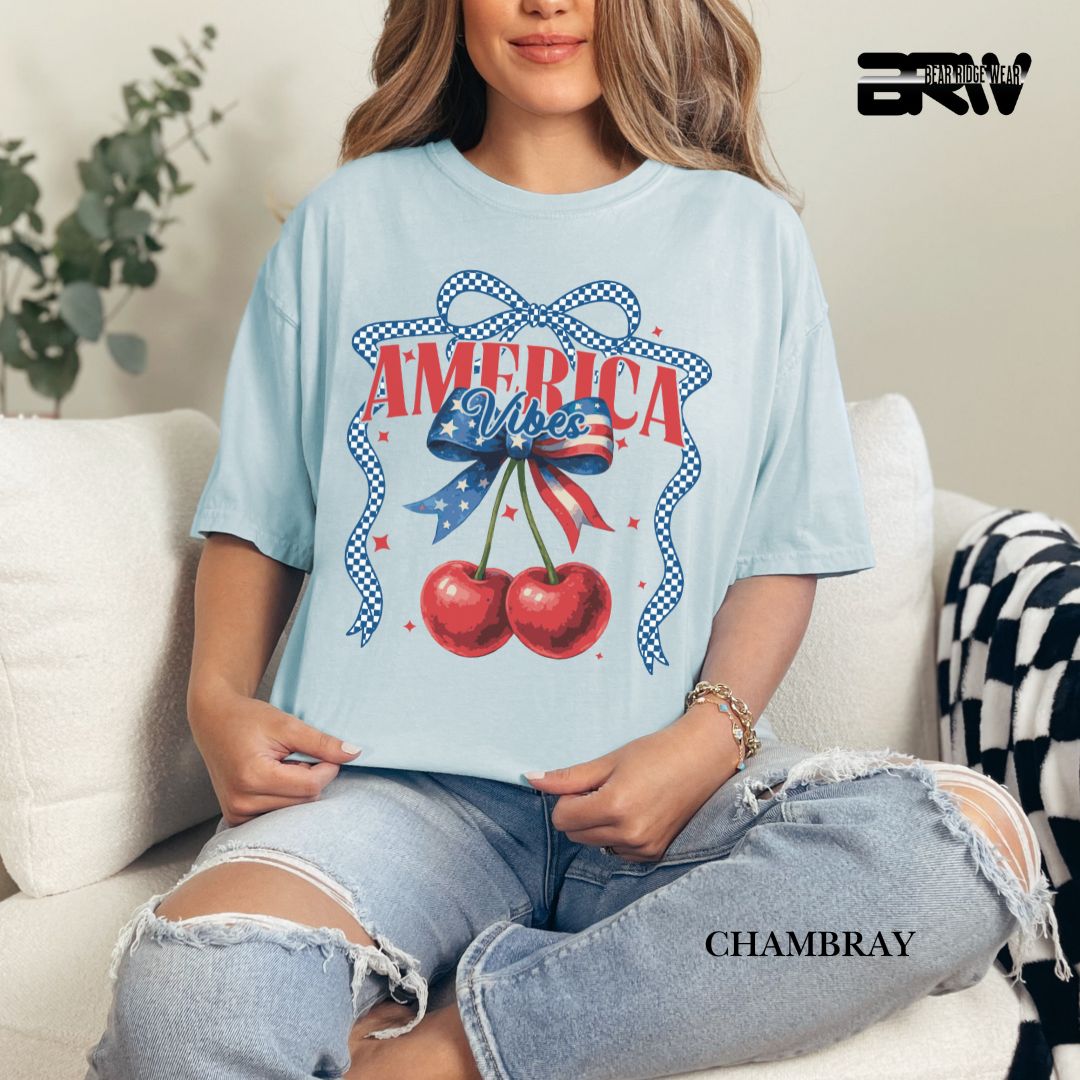 America Vibes- Cherries- Patriotic Tee