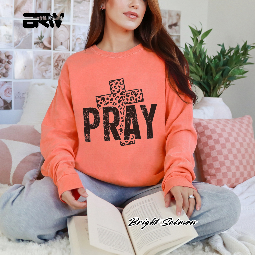 'Pray With Leopard Cross' Faith Long-Sleeve Tee