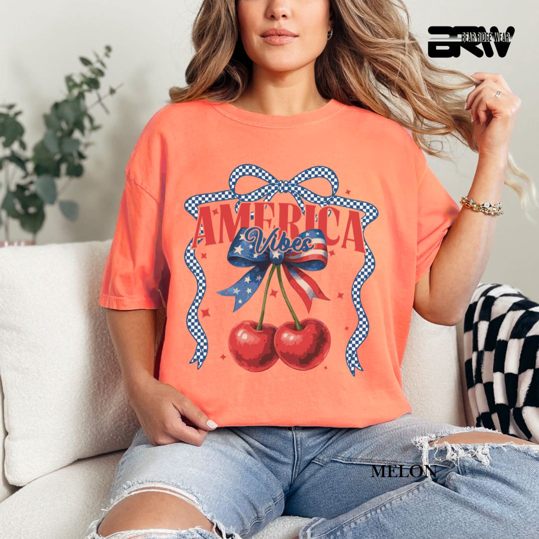 America Vibes- Cherries- Patriotic Tee