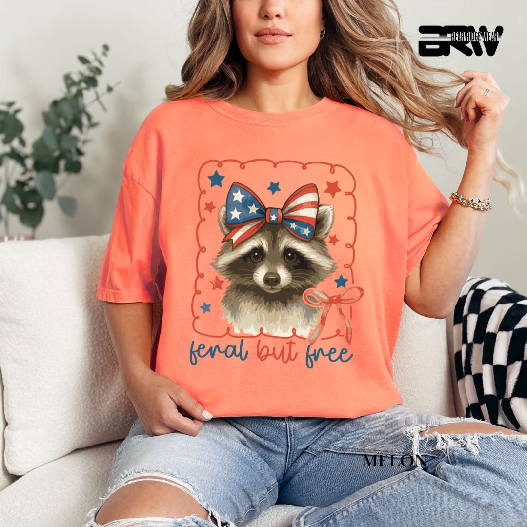 Feral But Free-Raccoon- Patriotic Tee