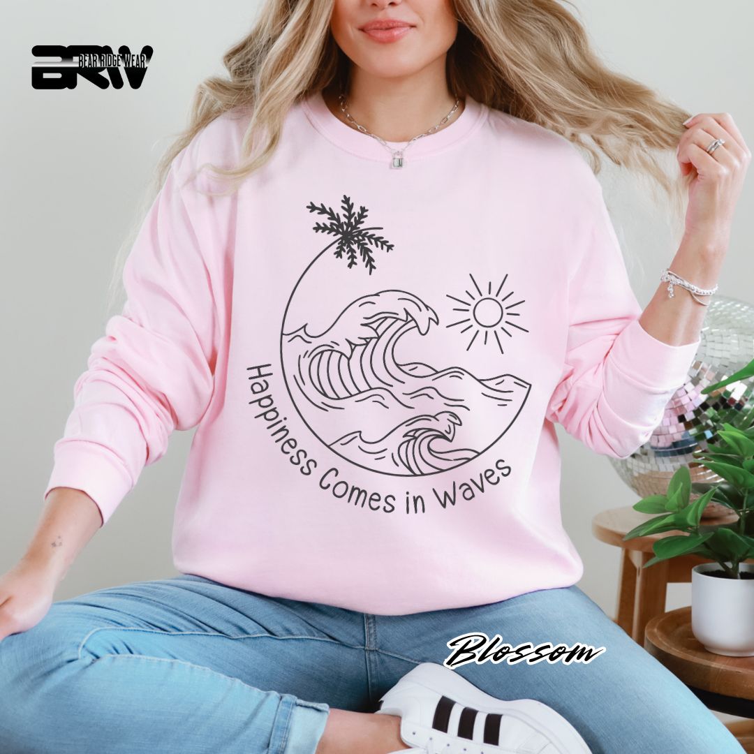 'Happiness Comes In Waves' Black Summer Long Sleeve Tee