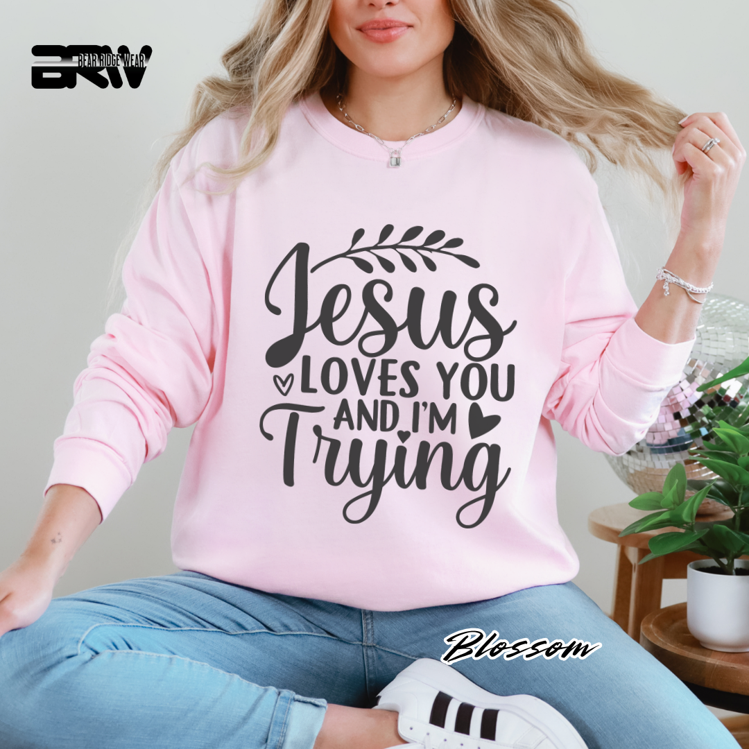 'Jesus Loves You And I'm Trying' Faith Long-Sleeve Tee