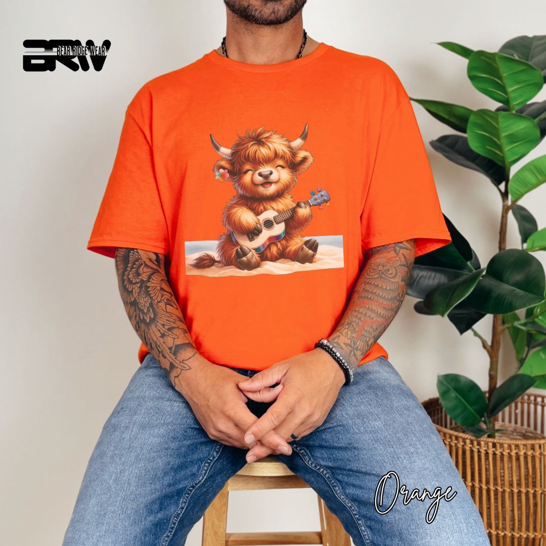 'Highland Cow-Guitar' Summer T- Shirt