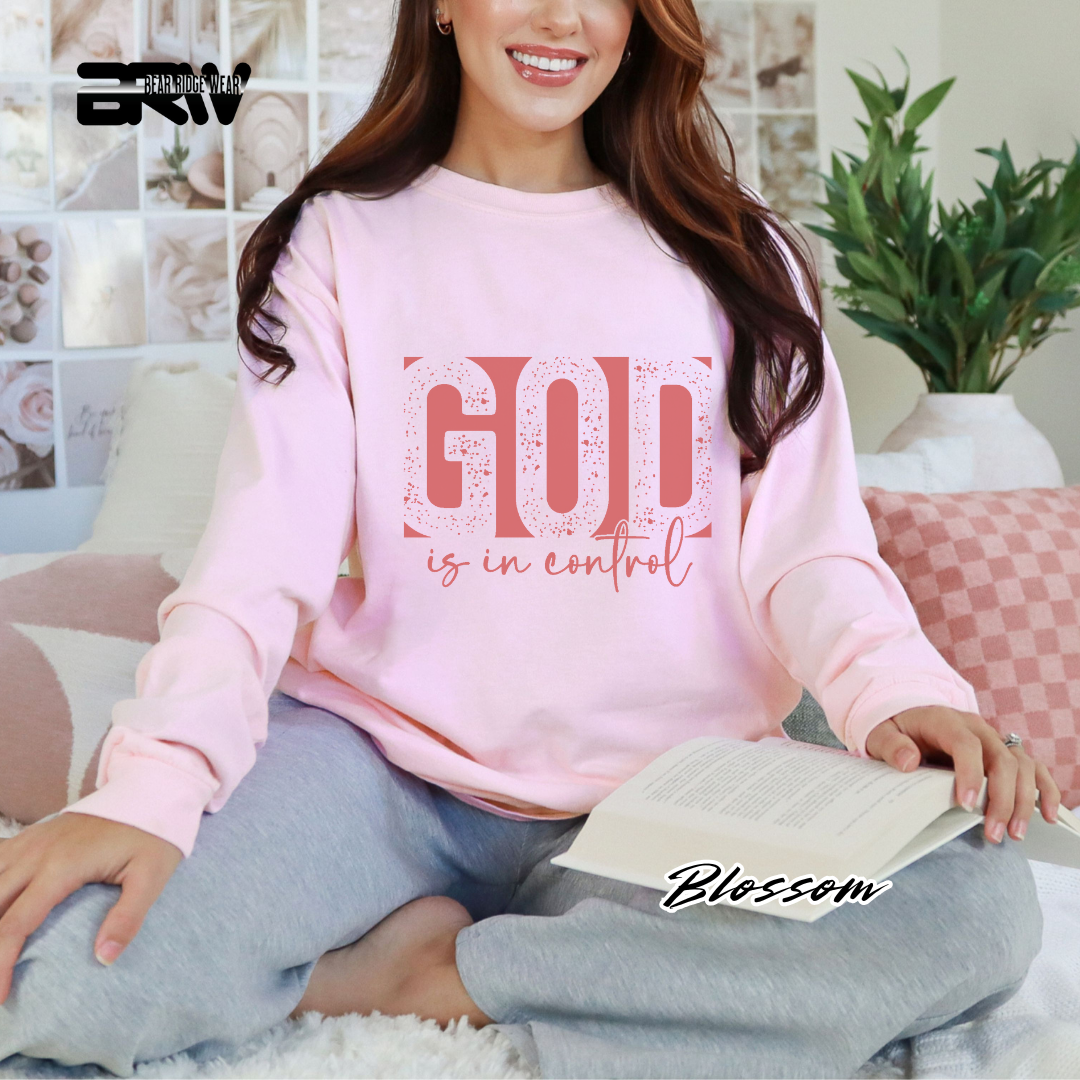 'God Is In Control' Pink Faith Long-Sleeve Tee