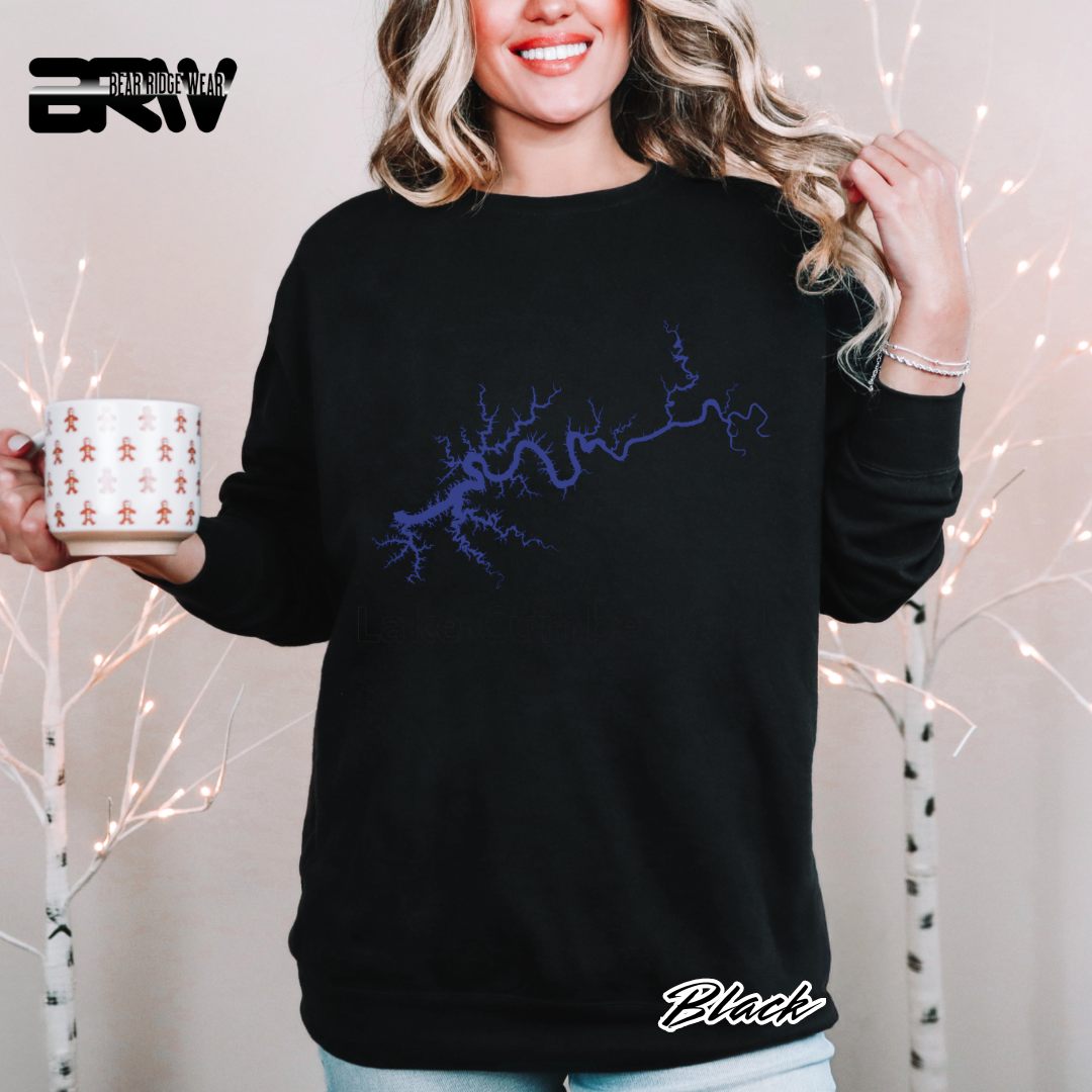'Blue Lake Cumberland Map' Crewneck Sweatshirt