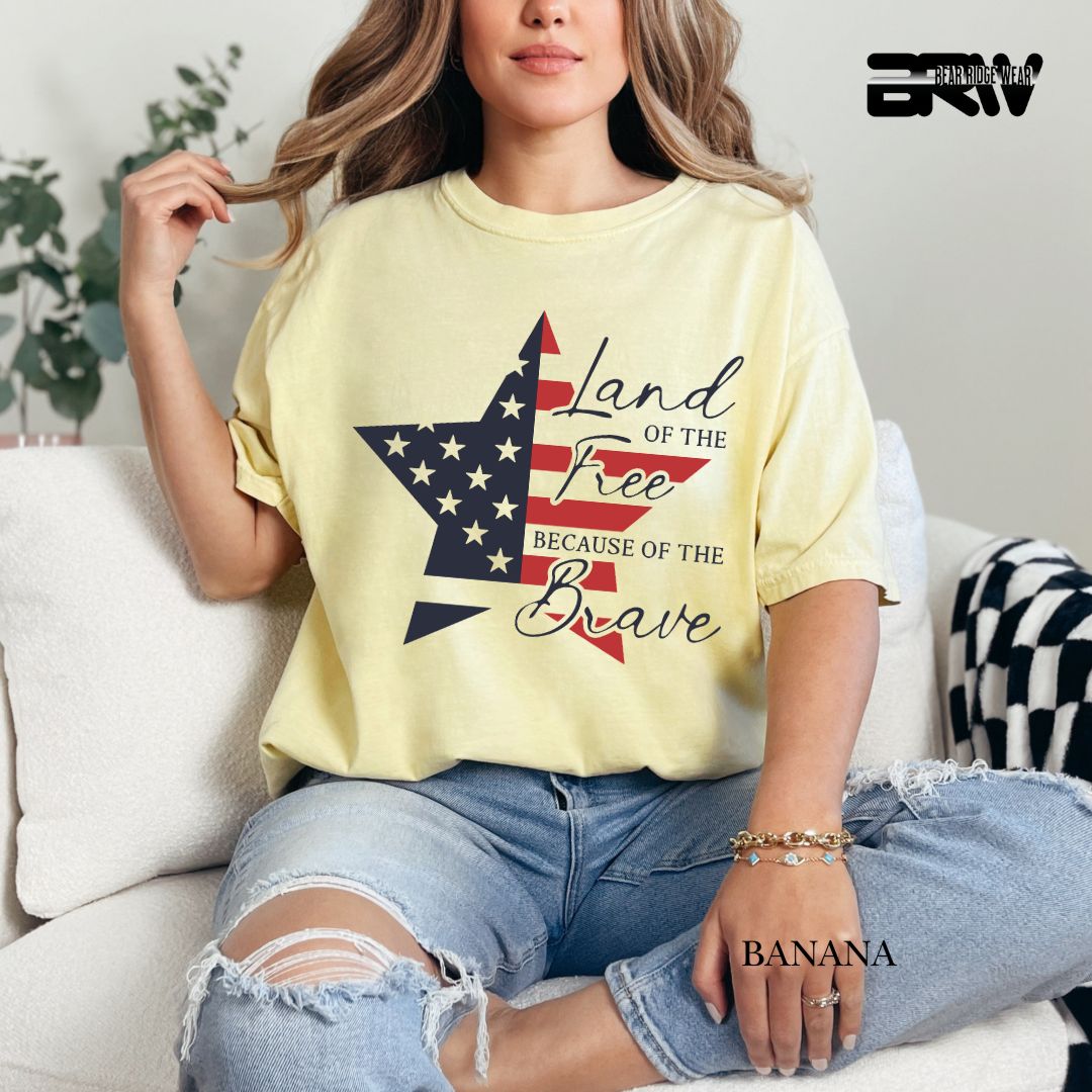 Land Of Free Star- Patriotic Tee