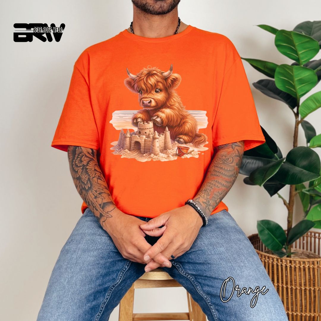 'Highland Cow-Sandcastle' Summer T- Shirt
