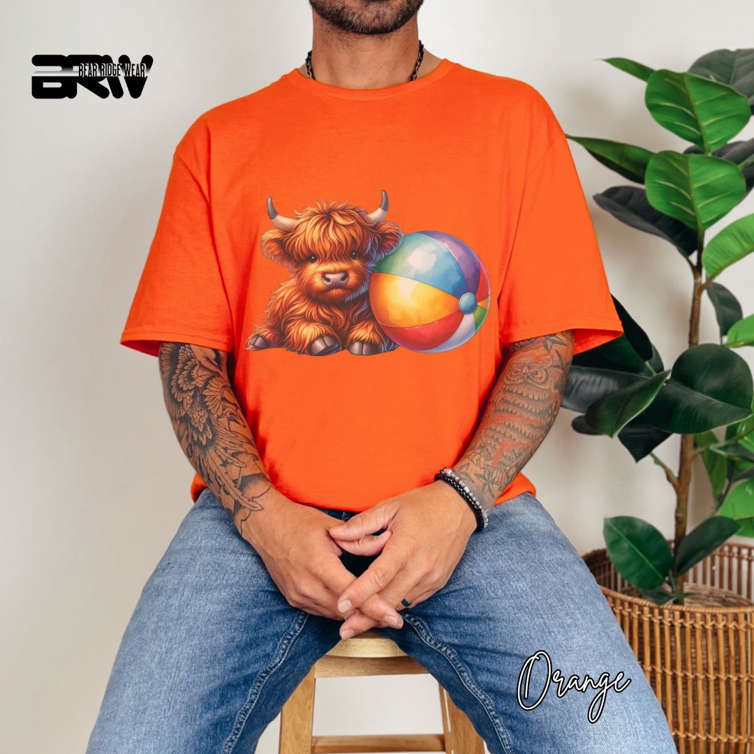 'Highland Cow-Beach-Ball' Summer T- Shirt