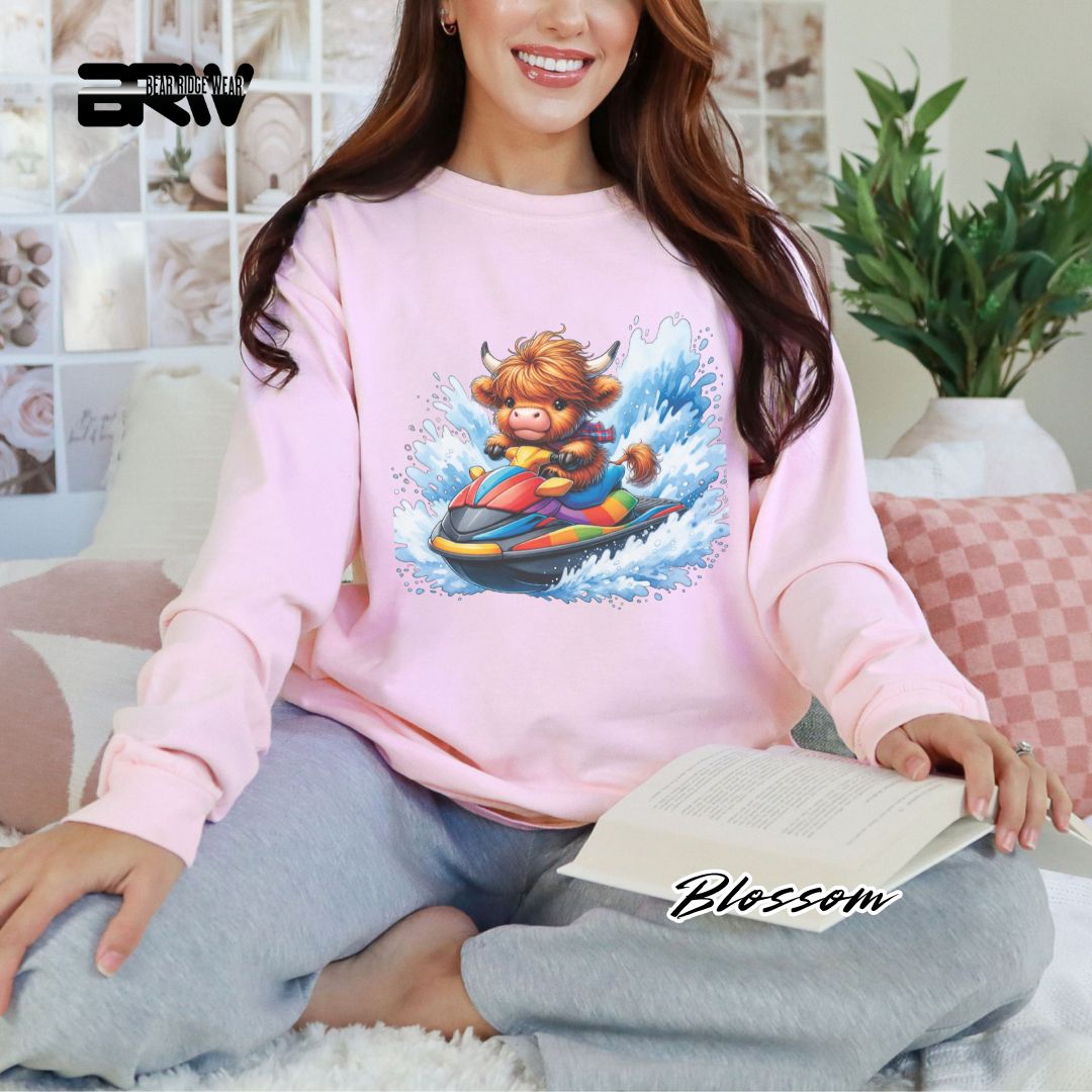 'Highland Cow- Ski Mobile' Summer Long Sleeve Tee