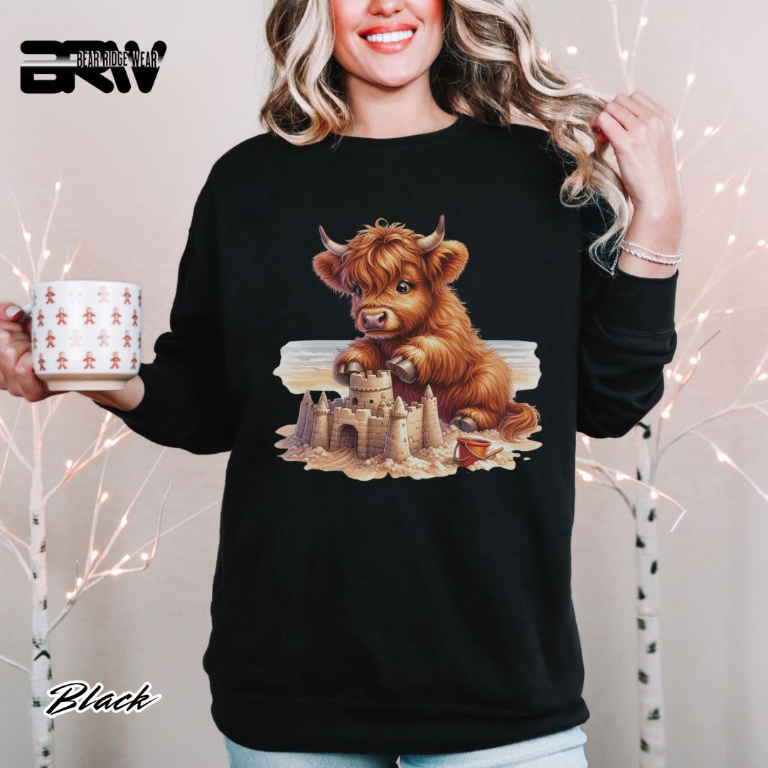 'Highland Cow-Sandcastle' Summer Long Sleeve Tee