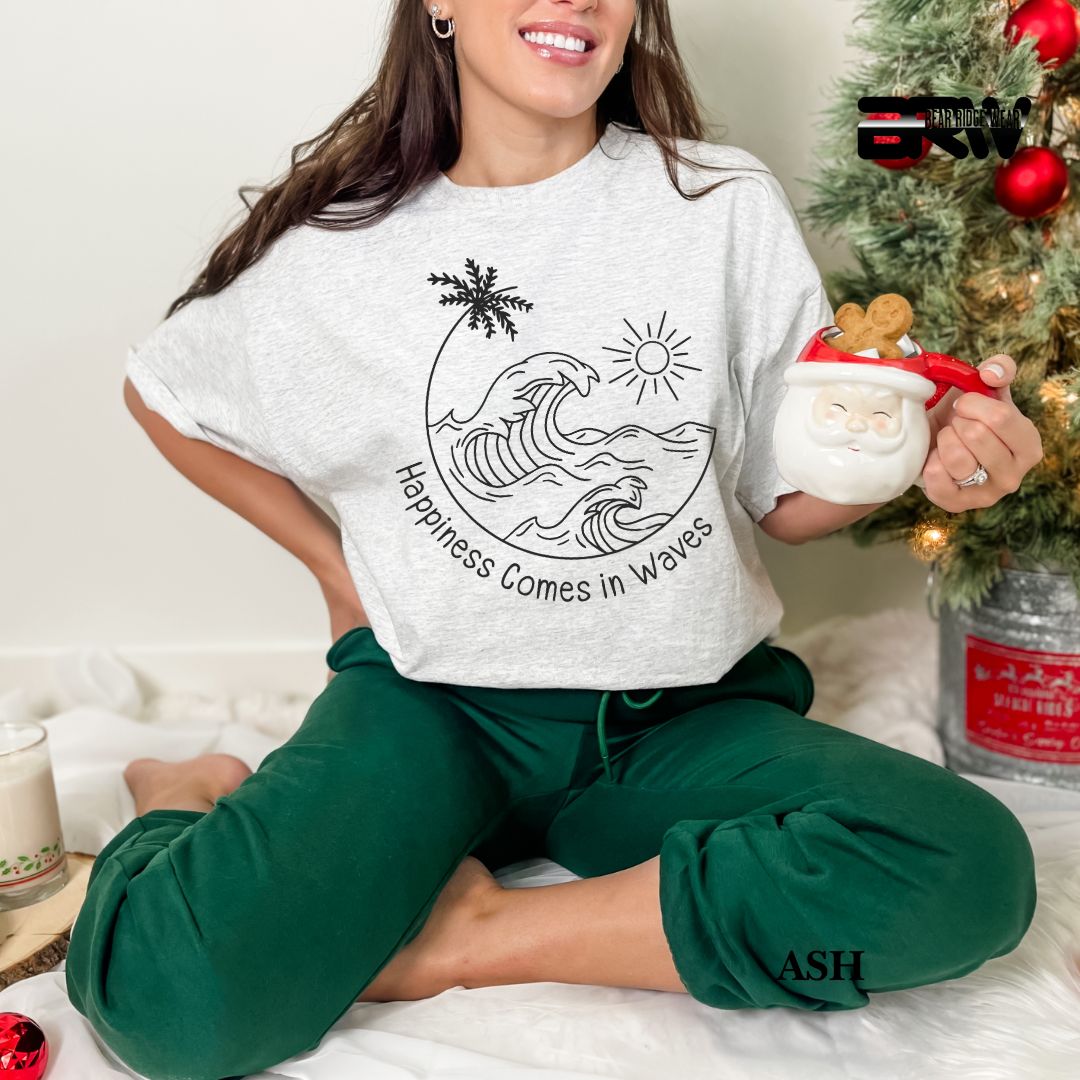 'Happiness Comes In Waves' Black Color 3 Summer Tee