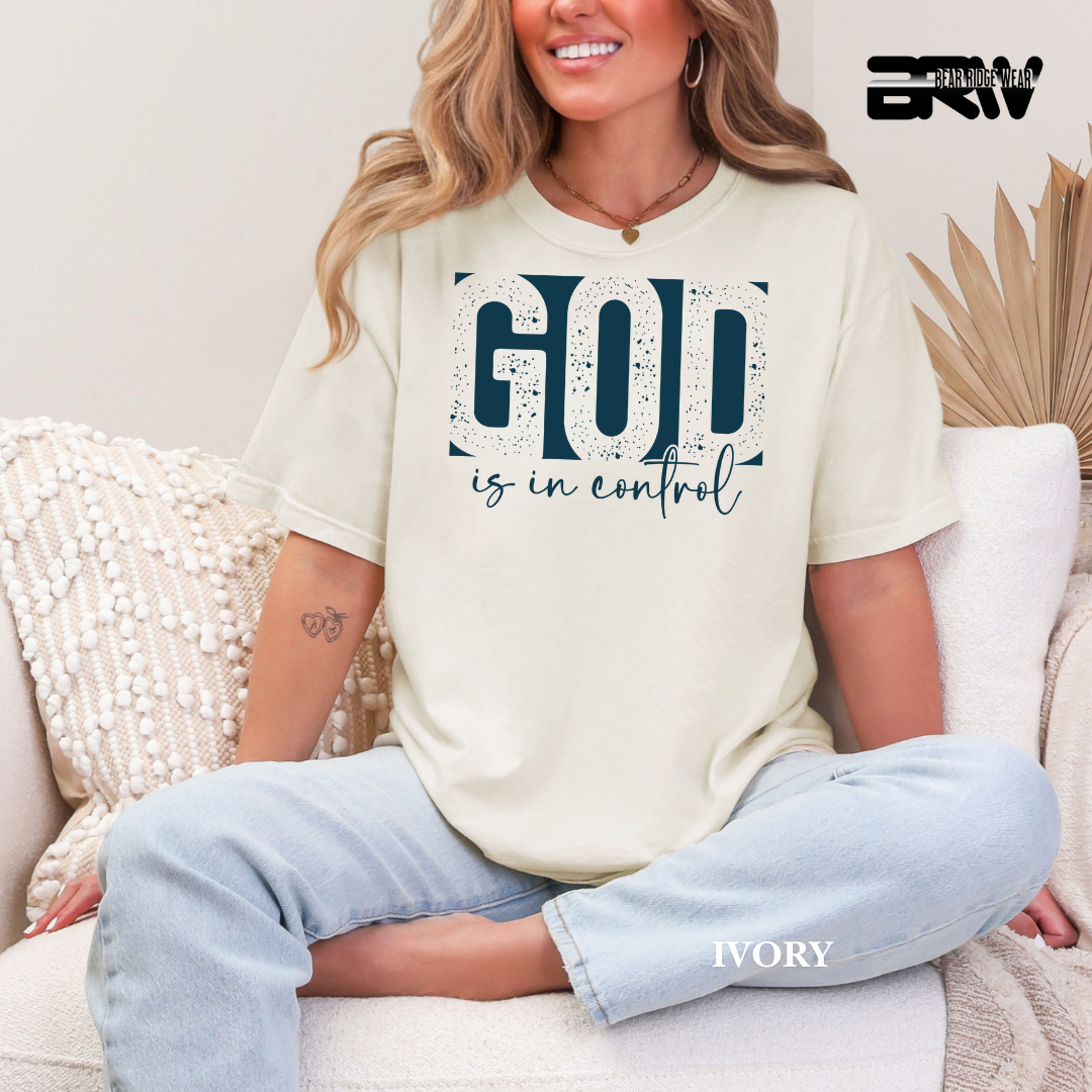 'God Is In Control-Blue' Faith Tee