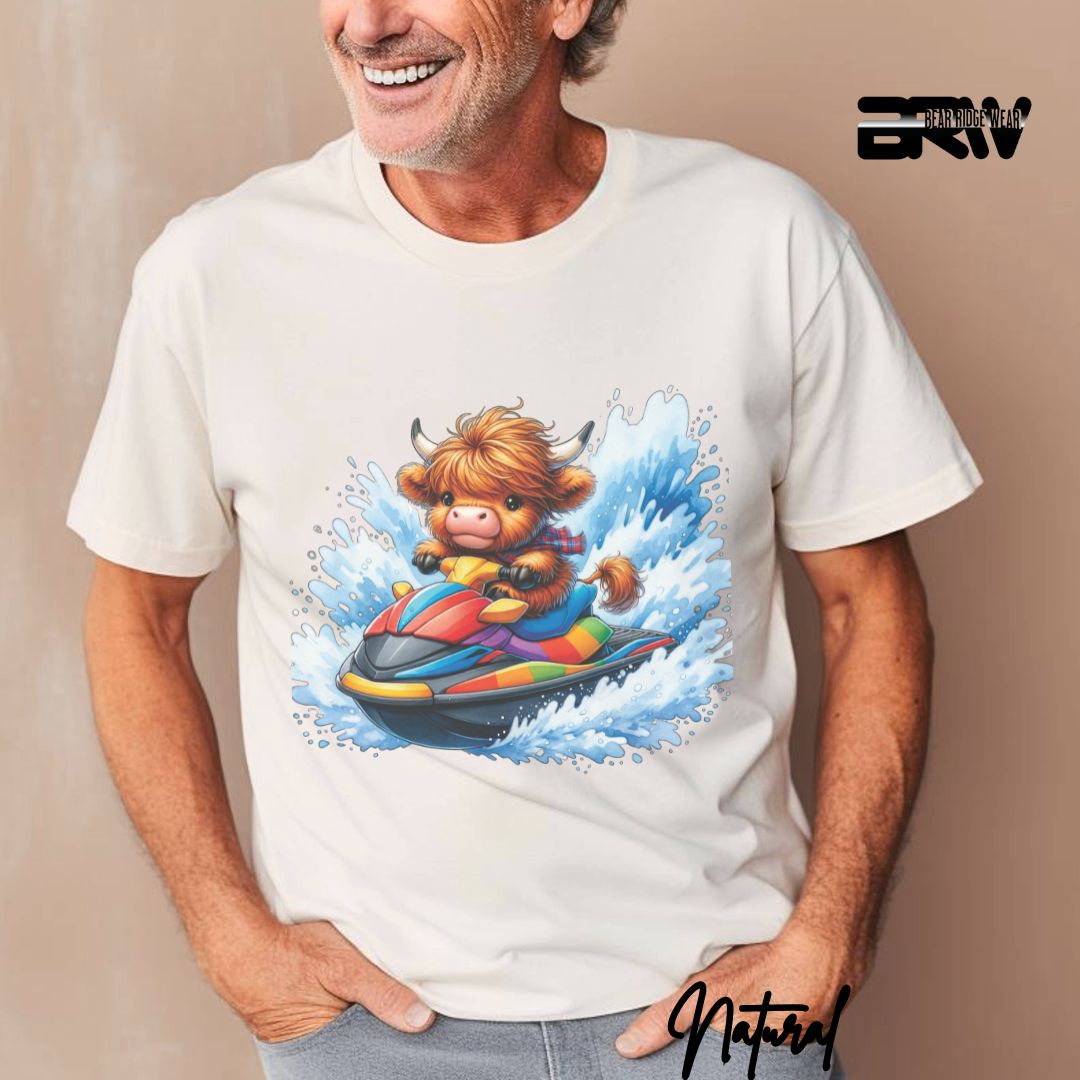 'Highland Cow-Ski Mobile' Summer T- Shirt