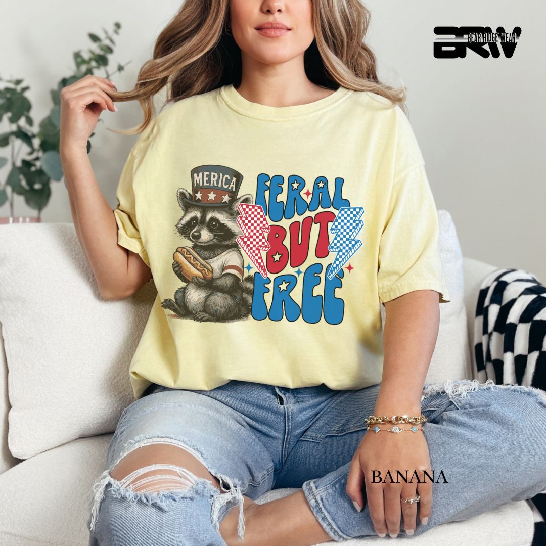 Feral But Free-Hotdog Raccoon- Patriotic Tee