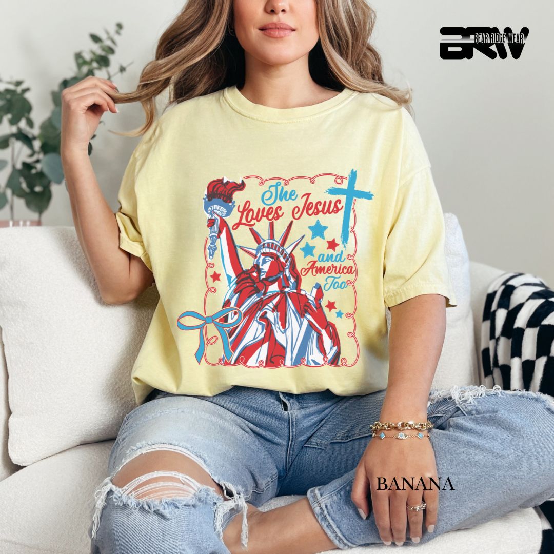 She Loves Jesus-America- Patriotic Tee