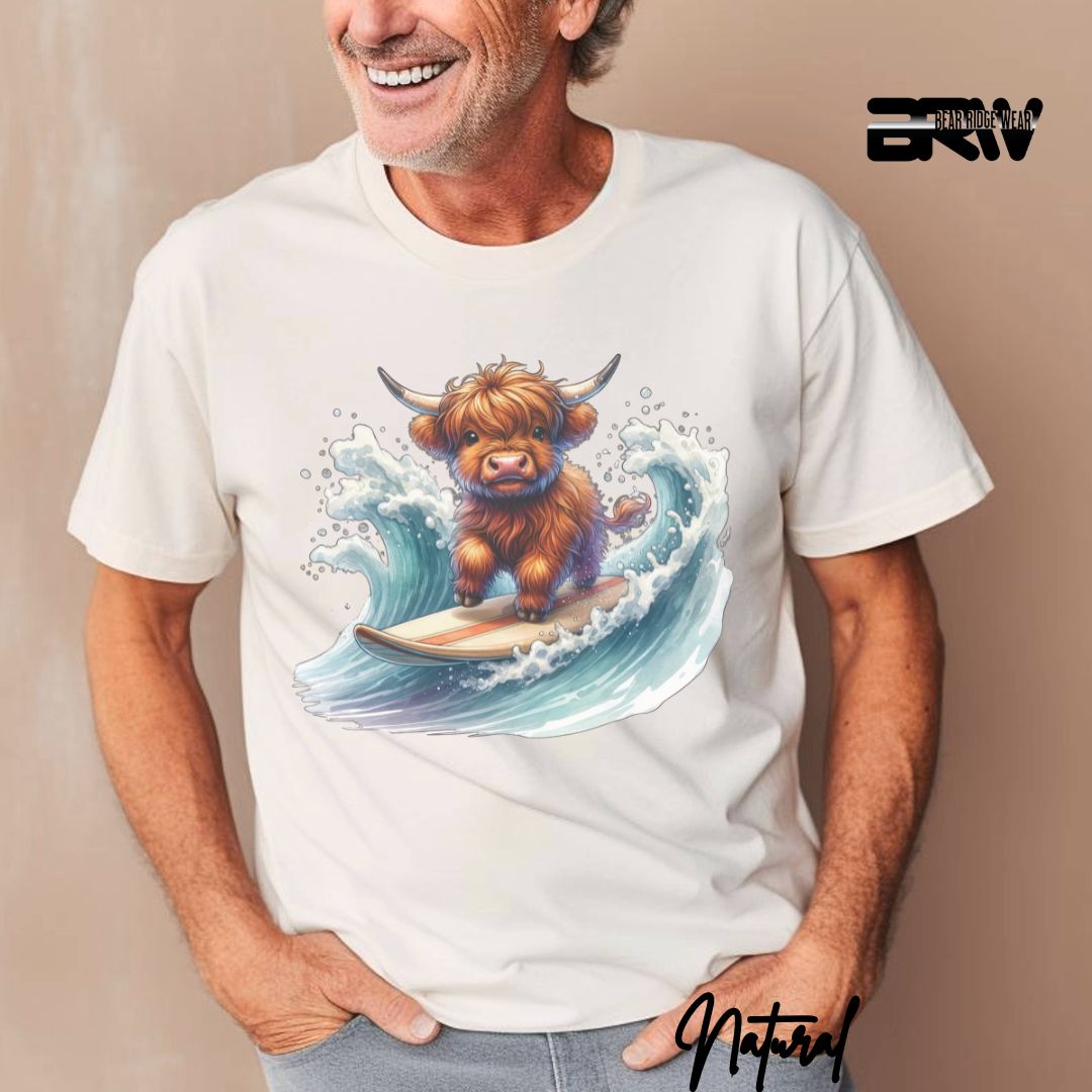 'Highland Cow-Surfing' Summer T- Shirt For Men