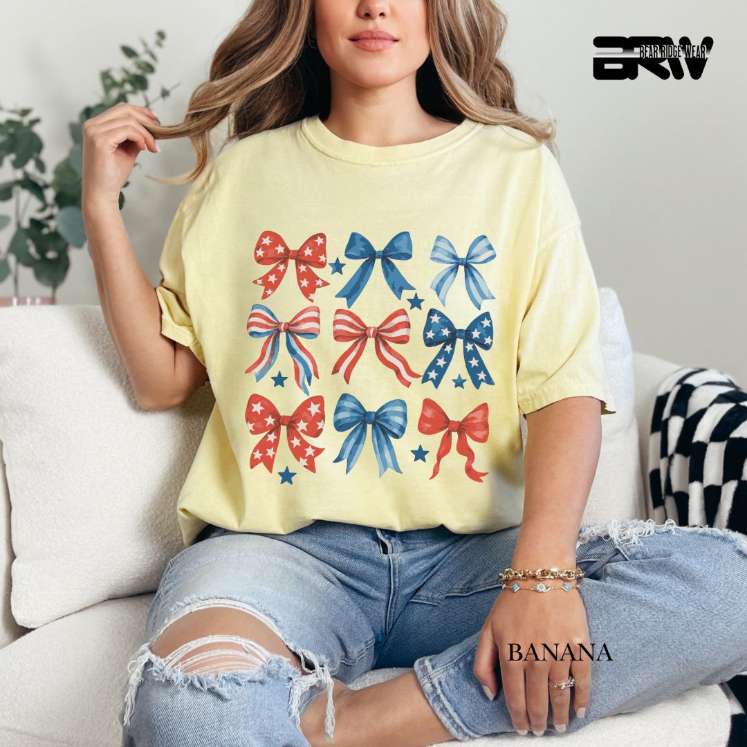 Red-White-Blue Bows- Patriotic Tee