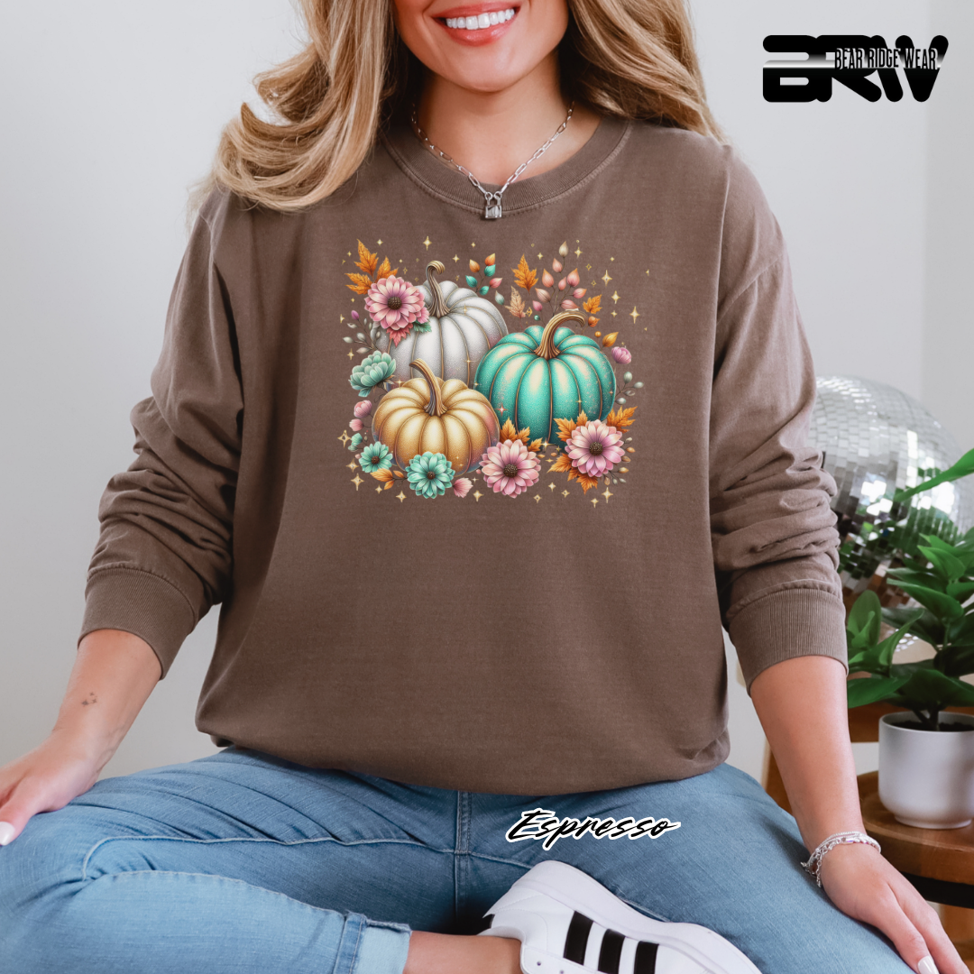 'Floral Shimmering Pumpkin' Fall Crewneck Sweatshirt