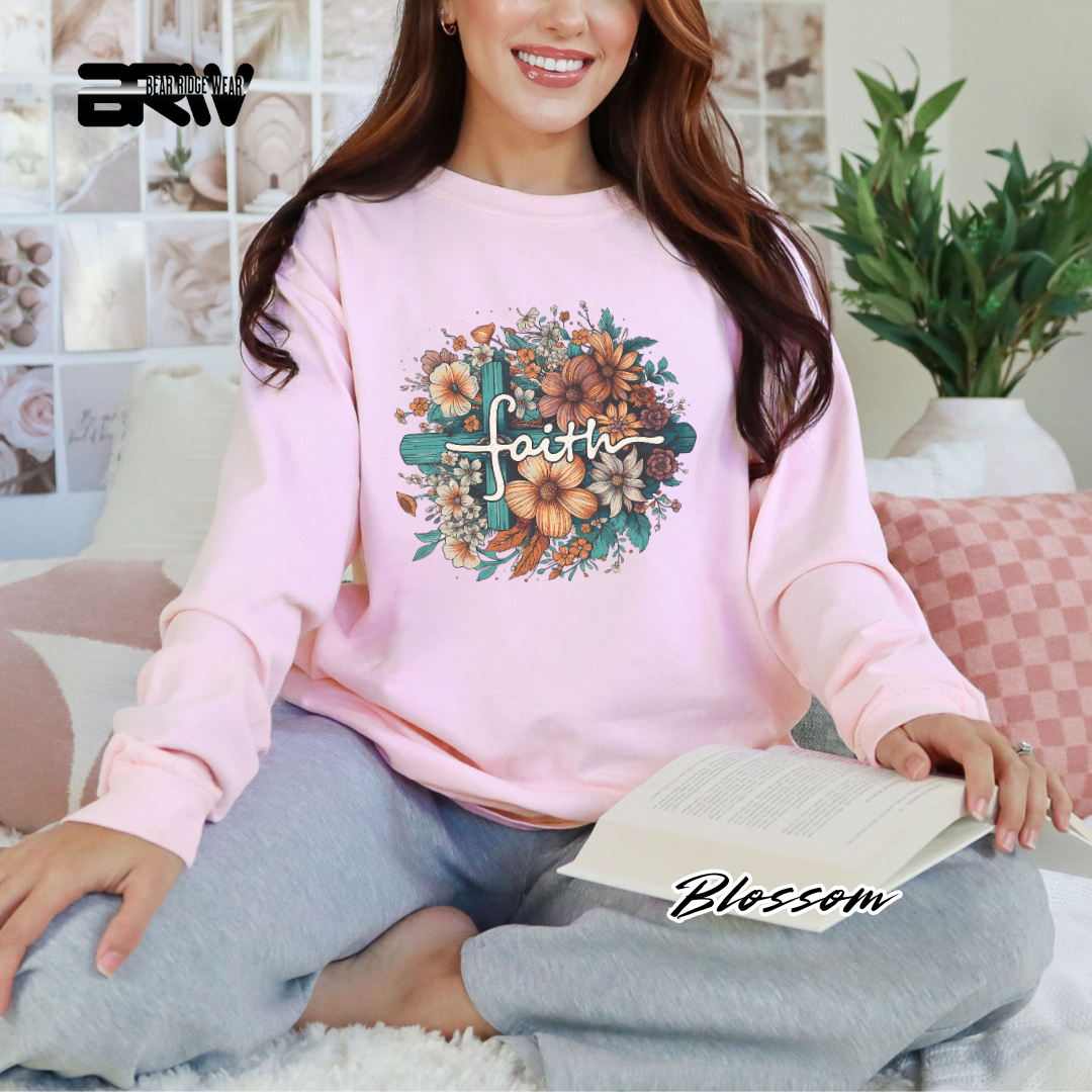 'Faith With Cross and Flowers' Faith Long-Sleeve Tee
