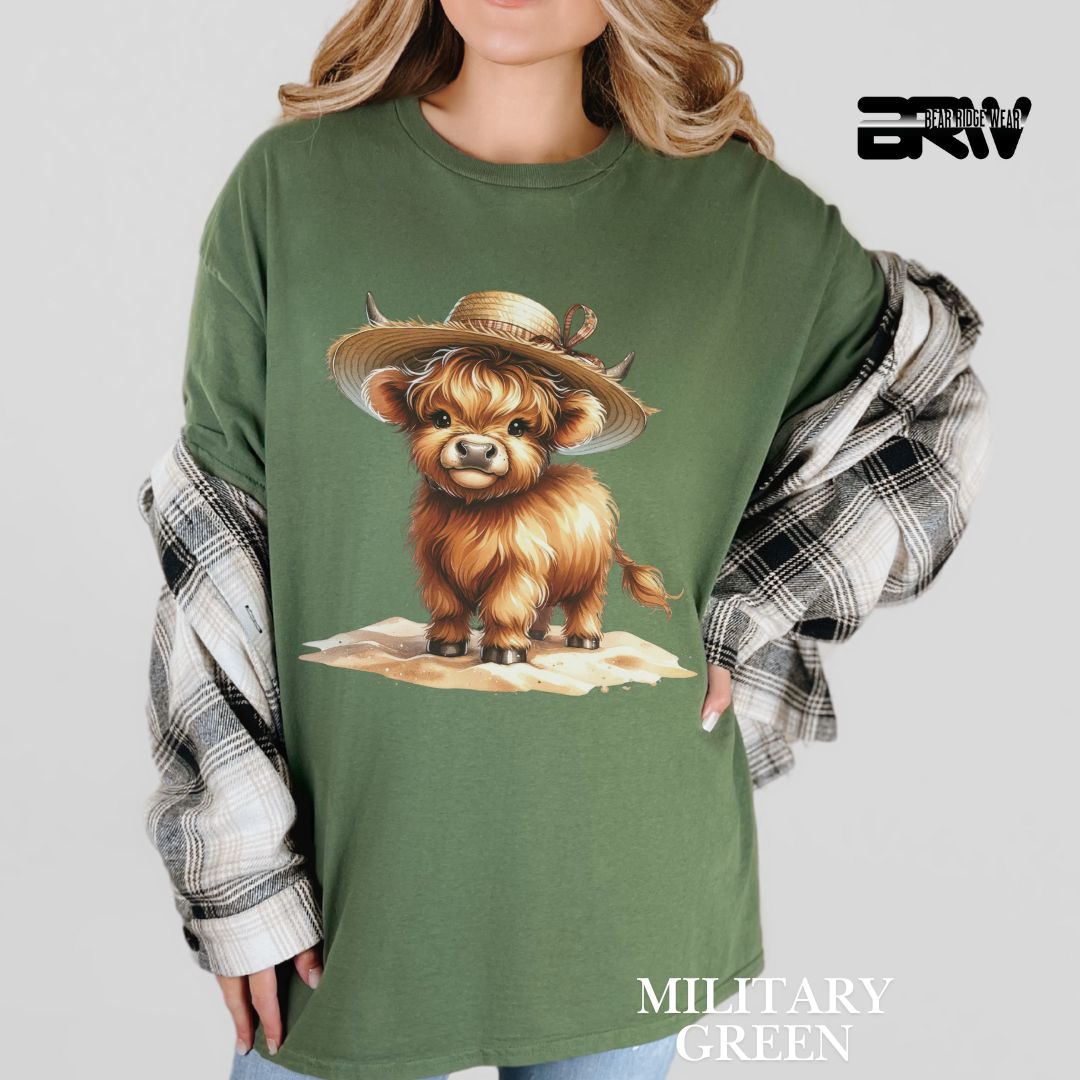 'Highland Cow-Sun Hat' 2 Summer Tee