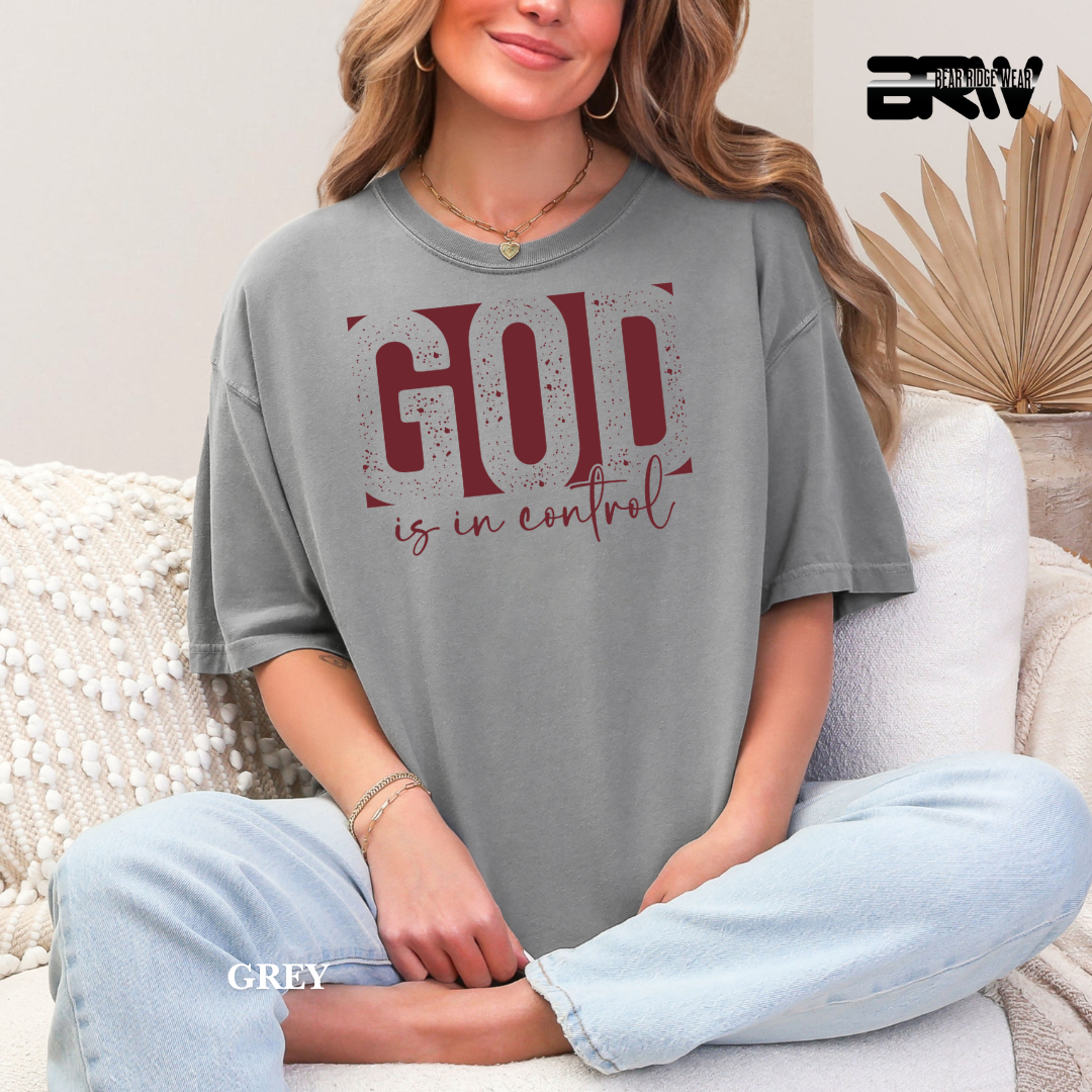 'God Is In Control-Red' Faith Tee