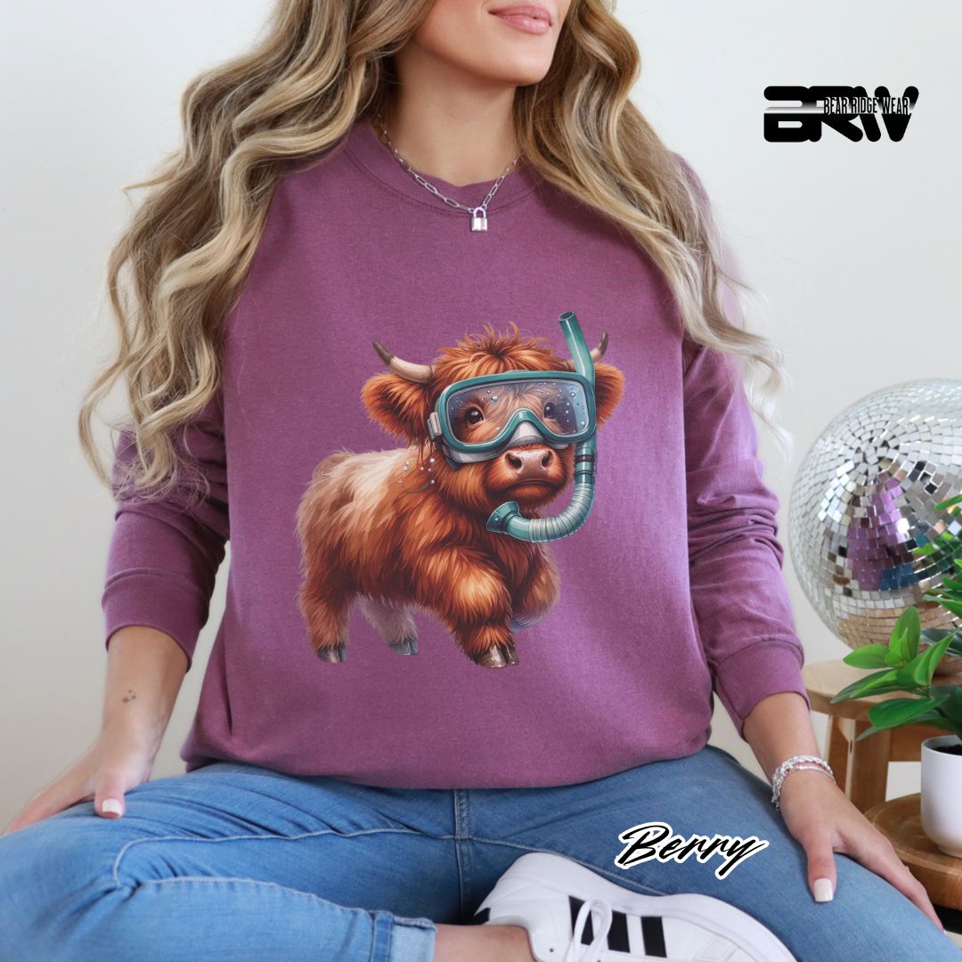 'Highland Cow-Snorkel' Summer Long Sleeve Tee