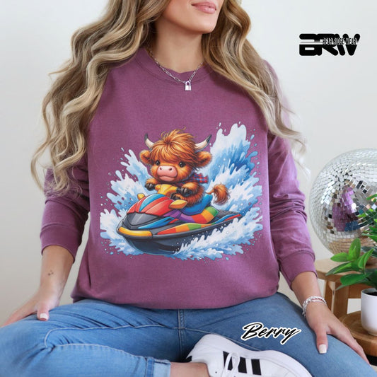 'Highland Cow- Ski Mobile' Summer Long Sleeve Tee
