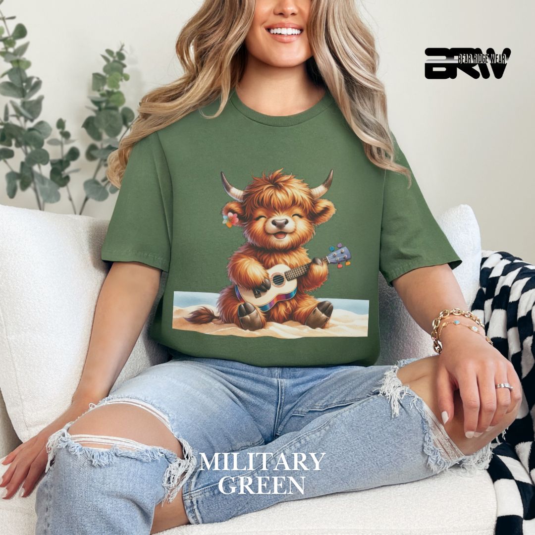 'Highland Cow-Guitar' 2 Summer Tee