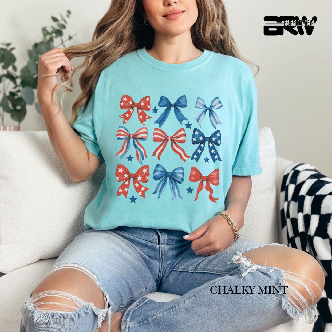 Red-White-Blue Bows- Patriotic Tee