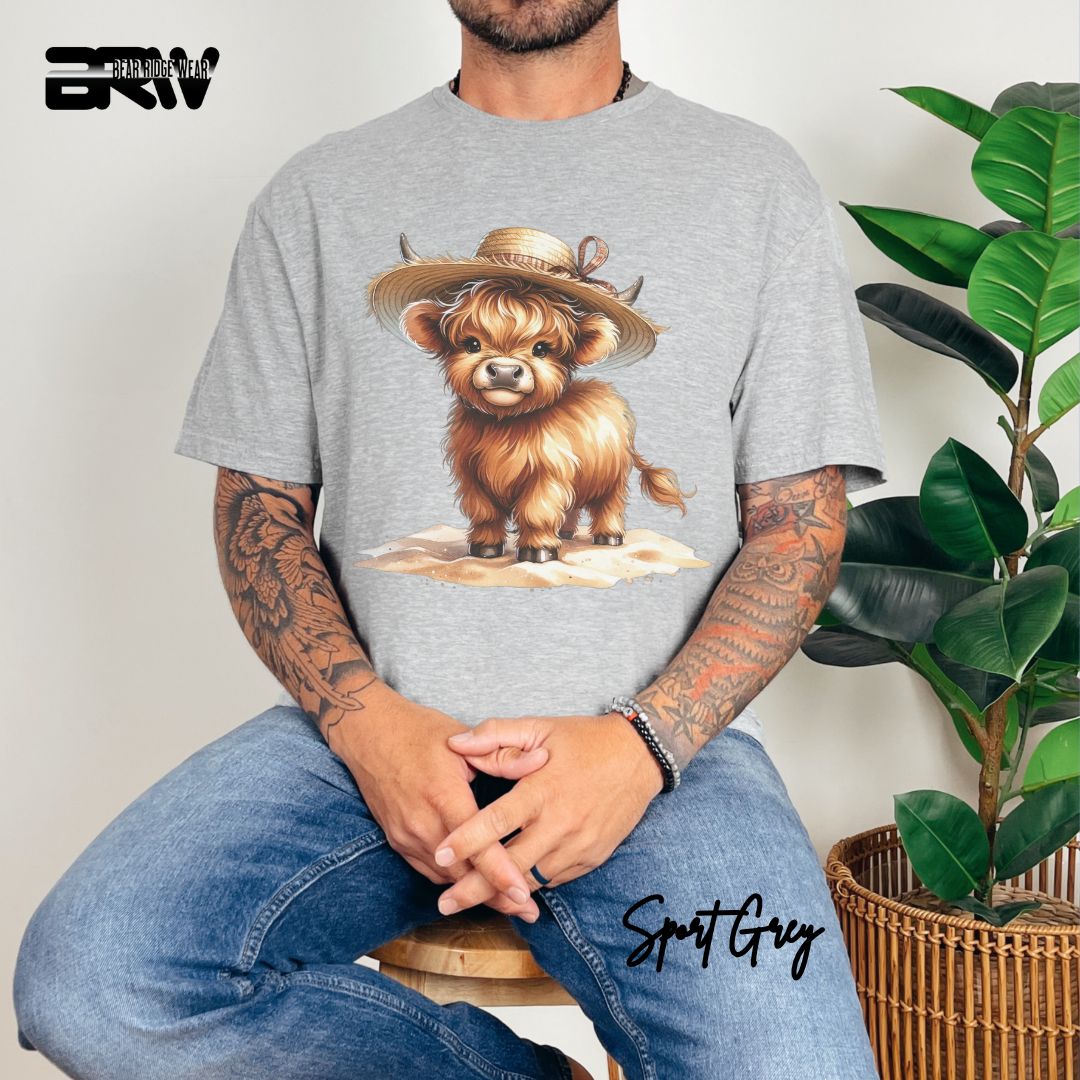 'Highland Cow- Sun Hat' Summer T- Shirt