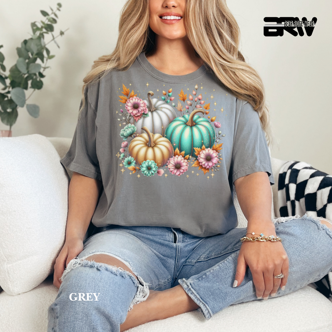 'Floral Shimmering Pumpkin' Fall Tee
