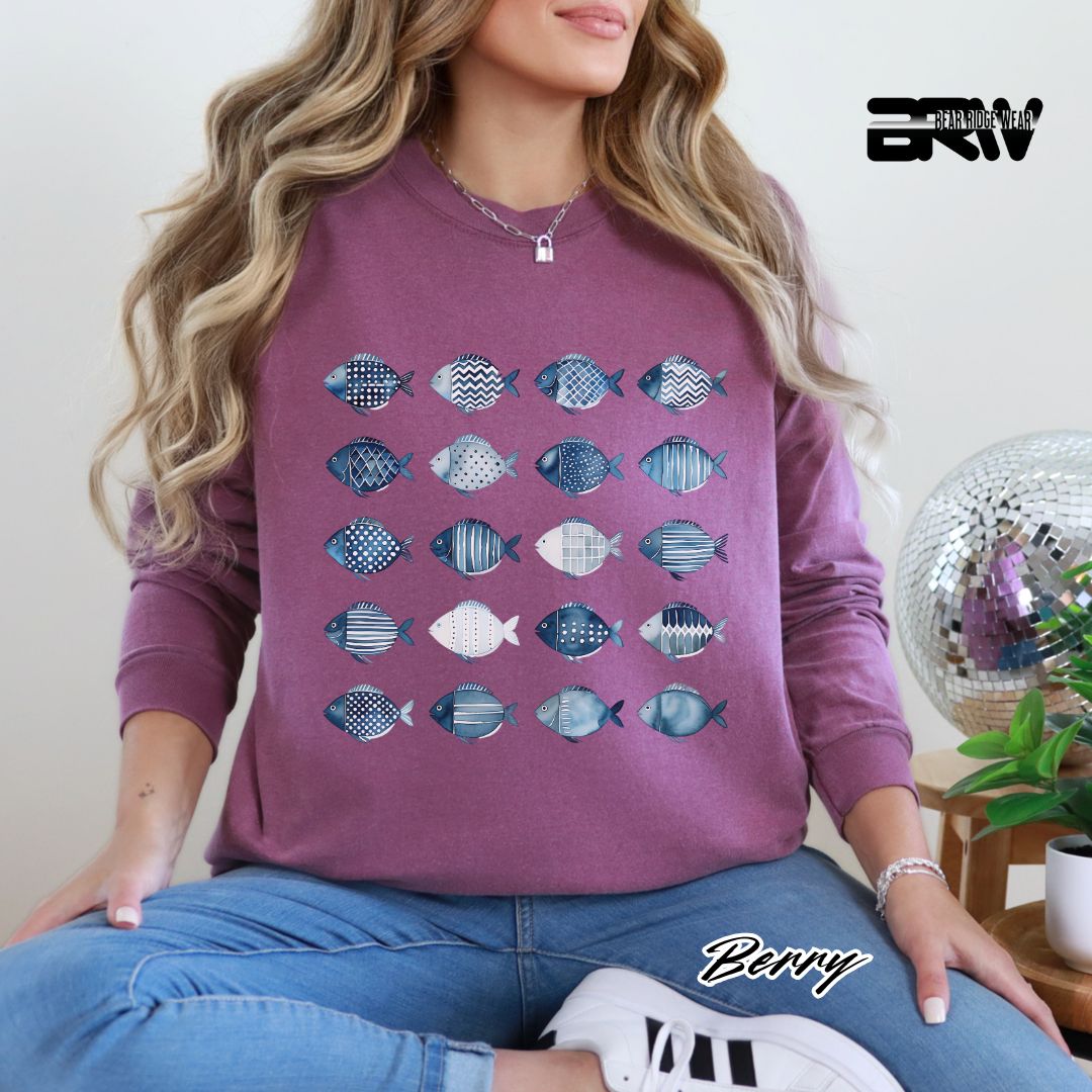 'Water Color Fish Pattern Design' Summer Long Sleeve Tee