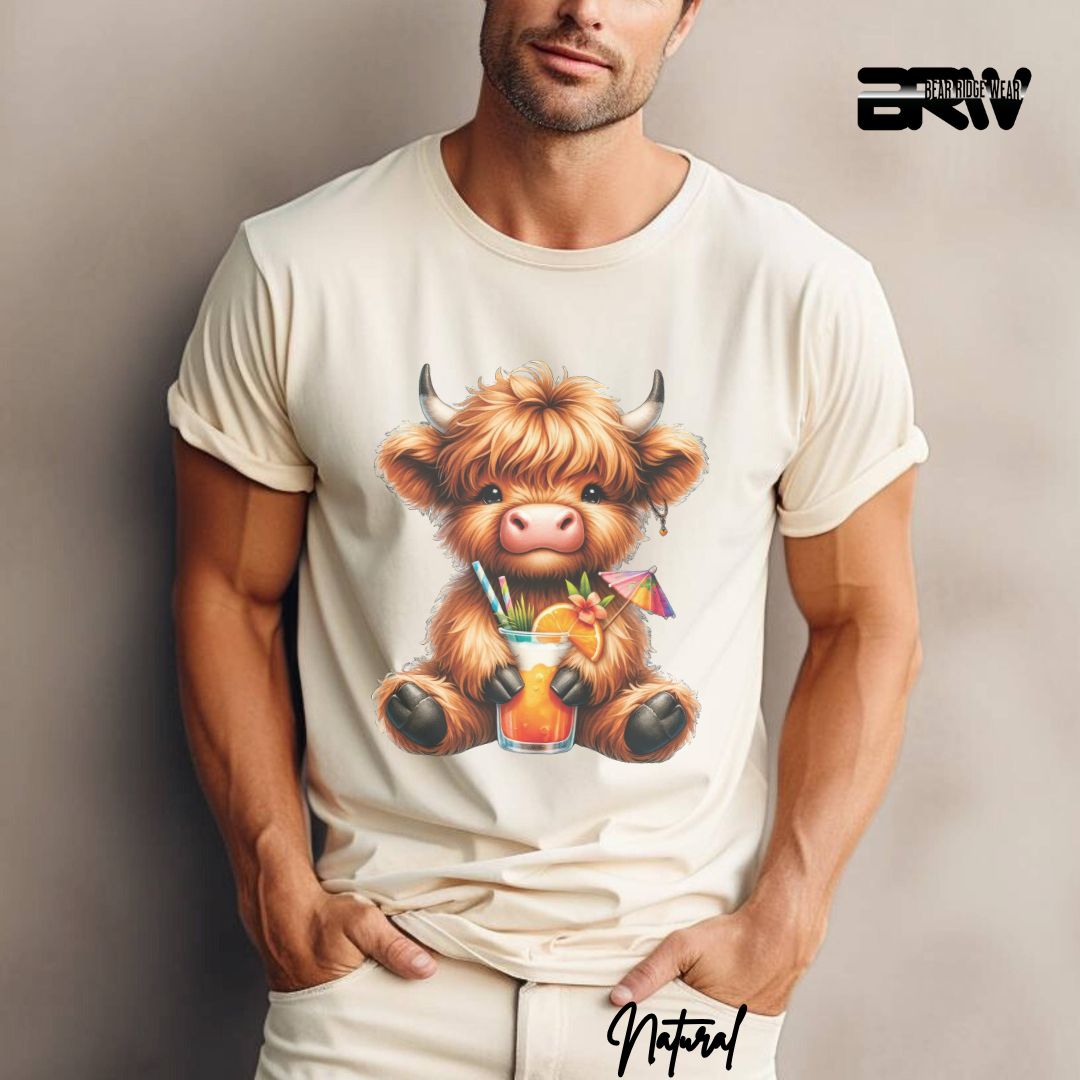 'Highland Cow-Tropical Drink' Summer T- Shirt For Men