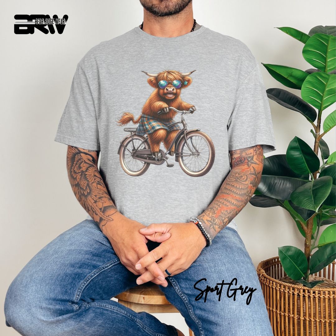 'Highland Cow- Bicycle' Summer T- Shirt