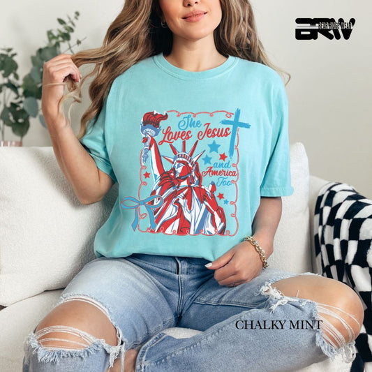 She Loves Jesus-America- Patriotic Tee
