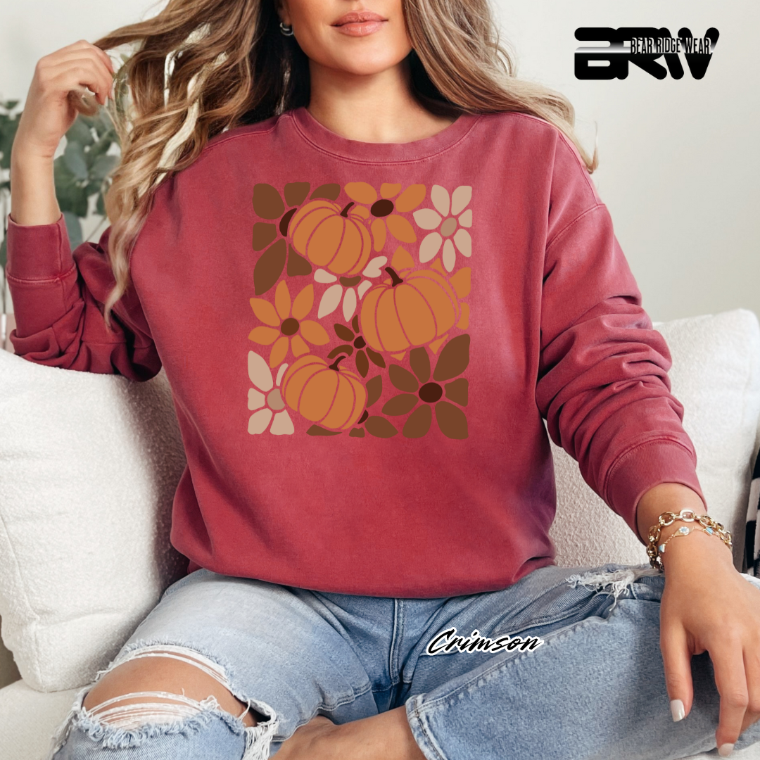 'Boho Floral Pumpkin' Fall Crewneck Sweatshirt