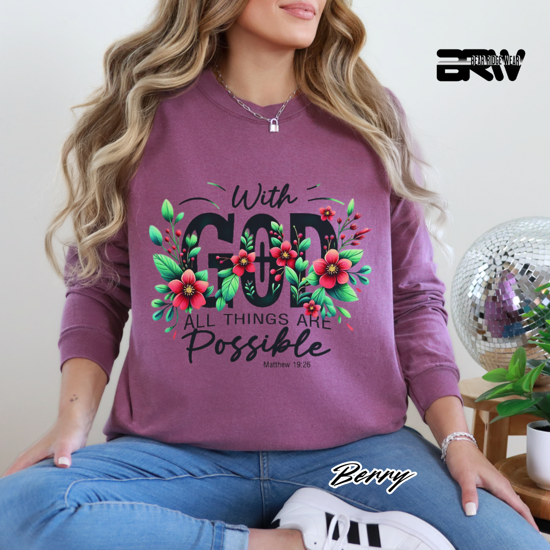 'With God All Things Are Possible' Faith Long-Sleeve Tee