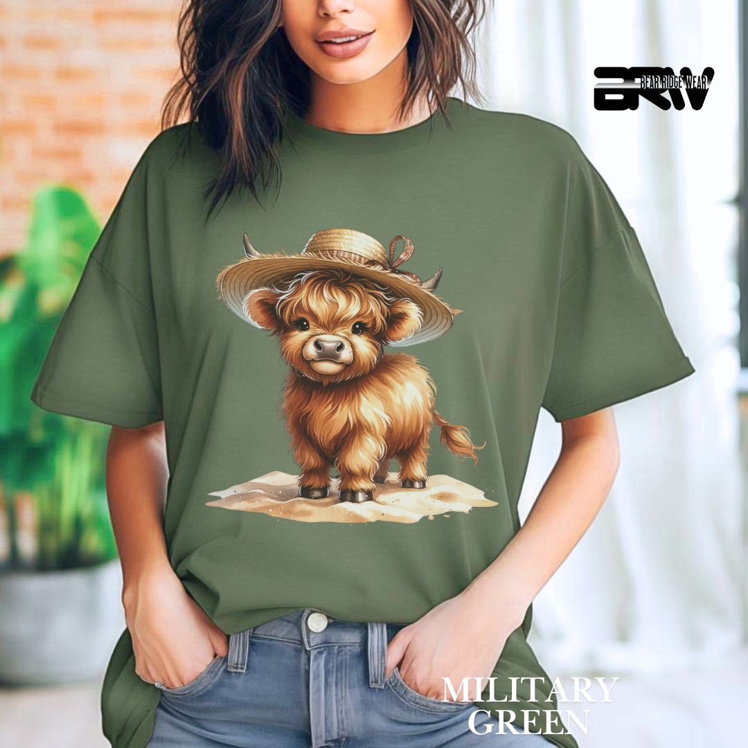 'Highland Cow- Sun Hat' 2 Summer Tee