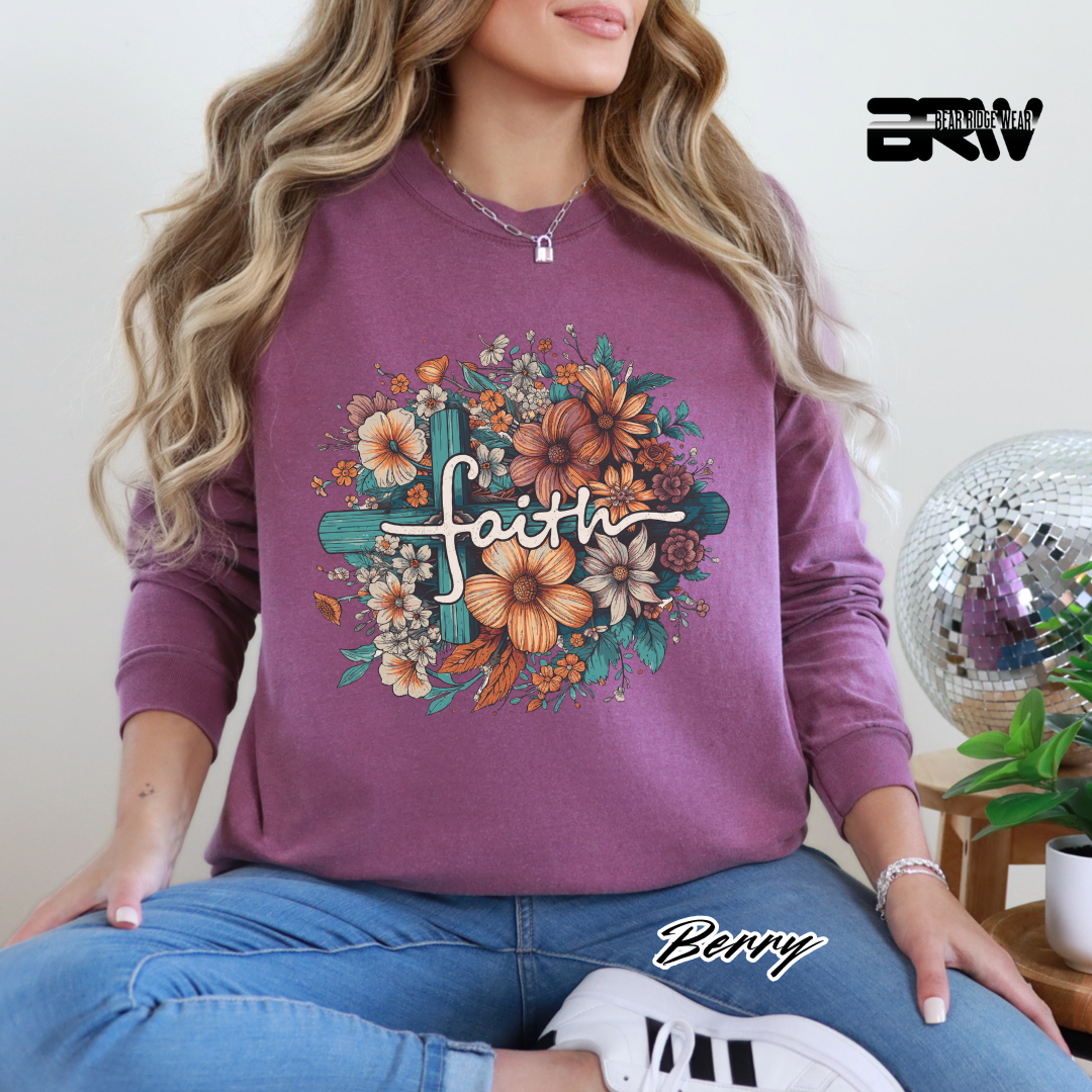 'Faith With Cross and Flowers' Faith Long-Sleeve Tee