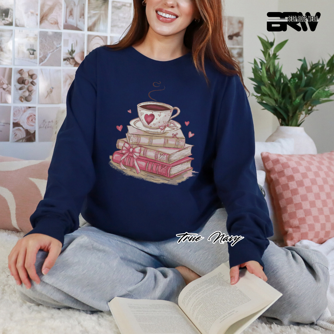 'Coffee on top of the books' Long Sleeve Tee