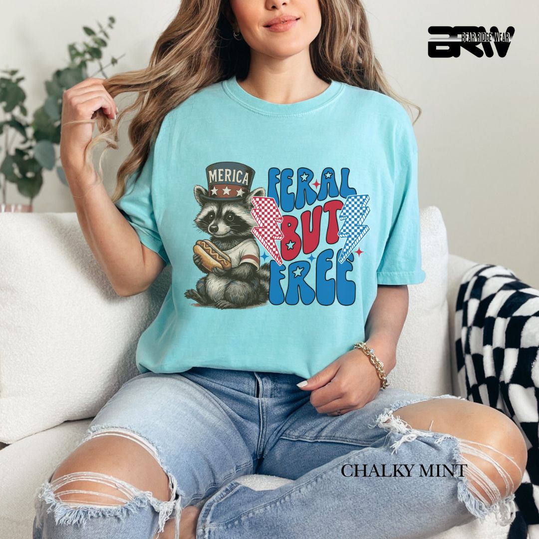 Feral But Free-Hotdog Raccoon- Patriotic Tee