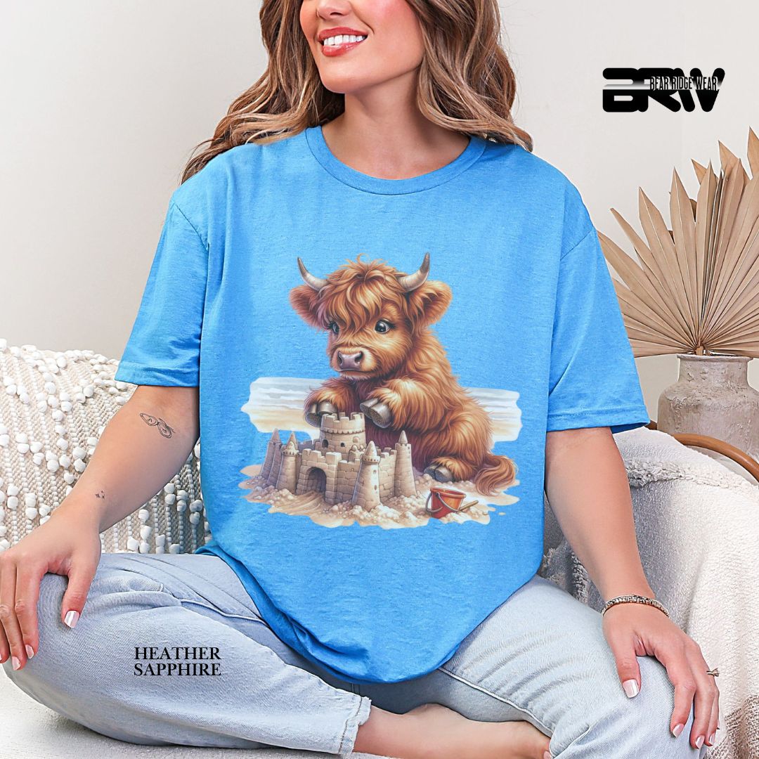 'Highland Cow- Sandcastle'  Summer Tee
