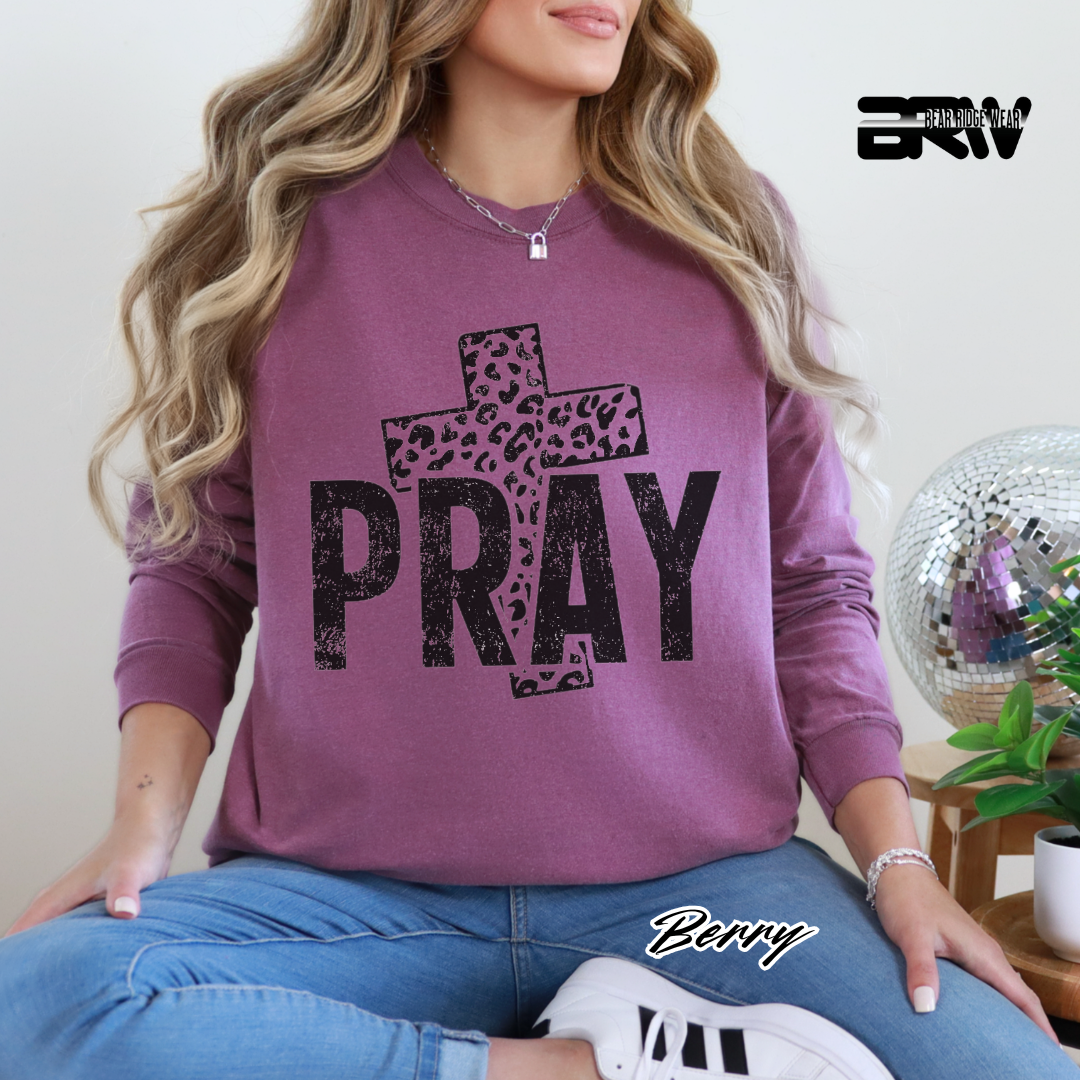 'Pray With Leopard Cross' Faith Long-Sleeve Tee