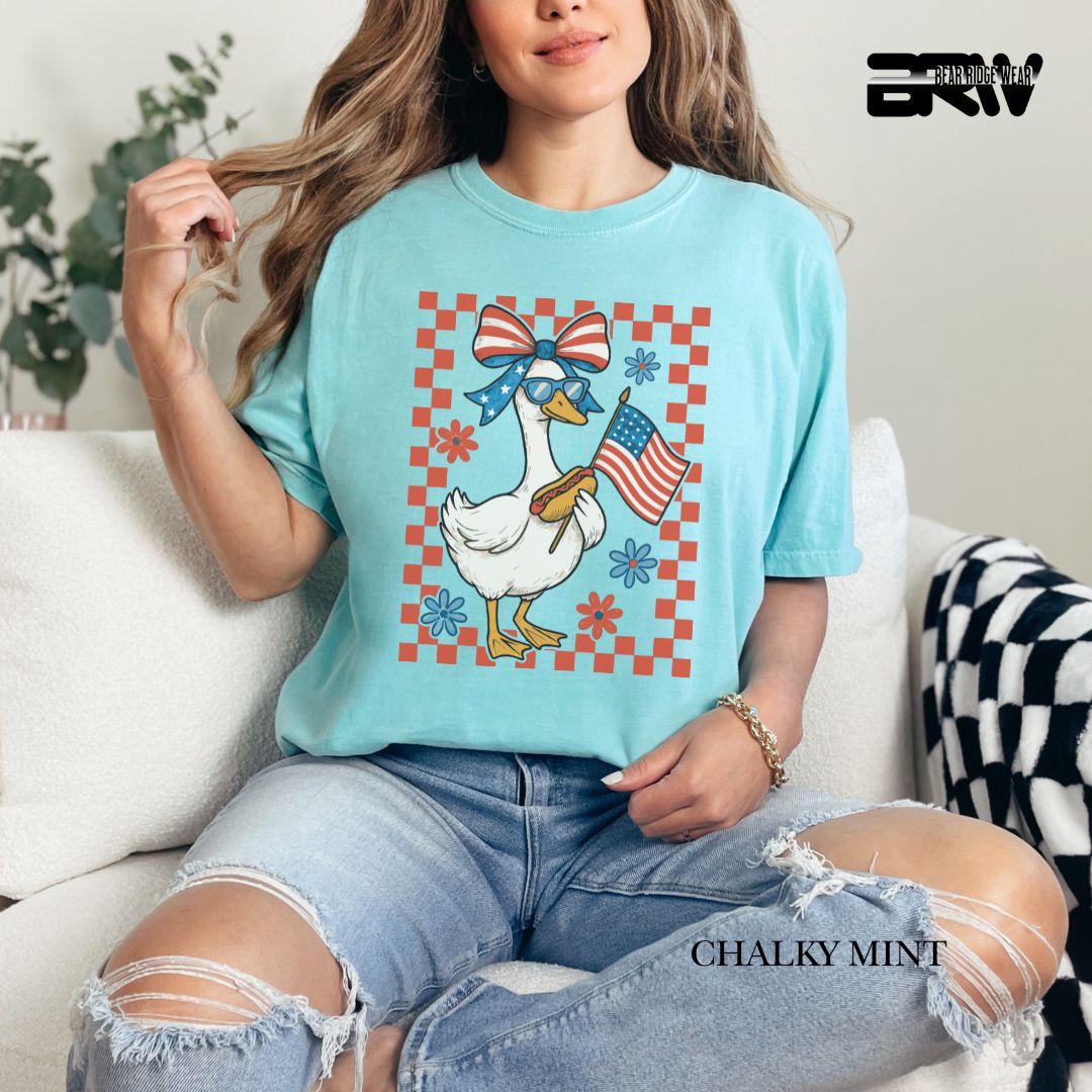 Goose-Girl Flag Hotdog- Patriotic Tee
