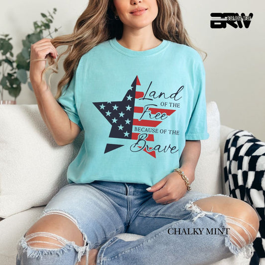 Land Of Free Star- Patriotic Tee